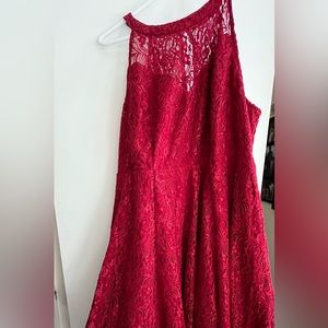 NWT Torrid Mini Flocked Lace Skater Dress in burgundy, size 18.
